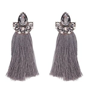 Beautiful Grey Tassel Gem Rhinestone Chic Earrings